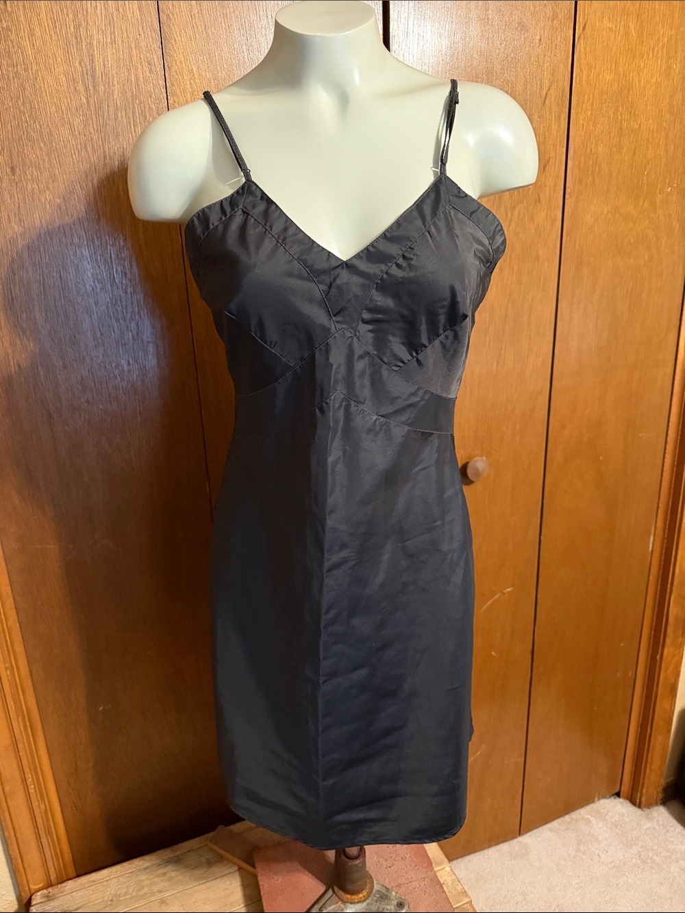 Vintage Addison Black Satin Slip Dress with Adjustable Straps